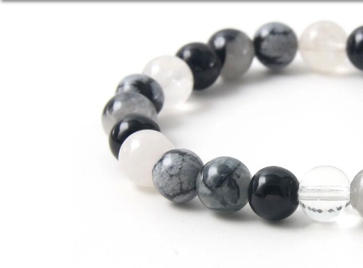 Handmade 8MM Black Snowflake Stone Beads Natural Stone Bracelet Healing Crystal
