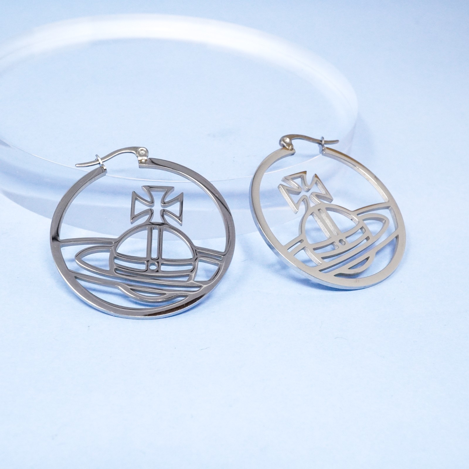 Vivienne Westwood Bracelet Silver Large Hollow Orb Dangle Hoops & Box Included