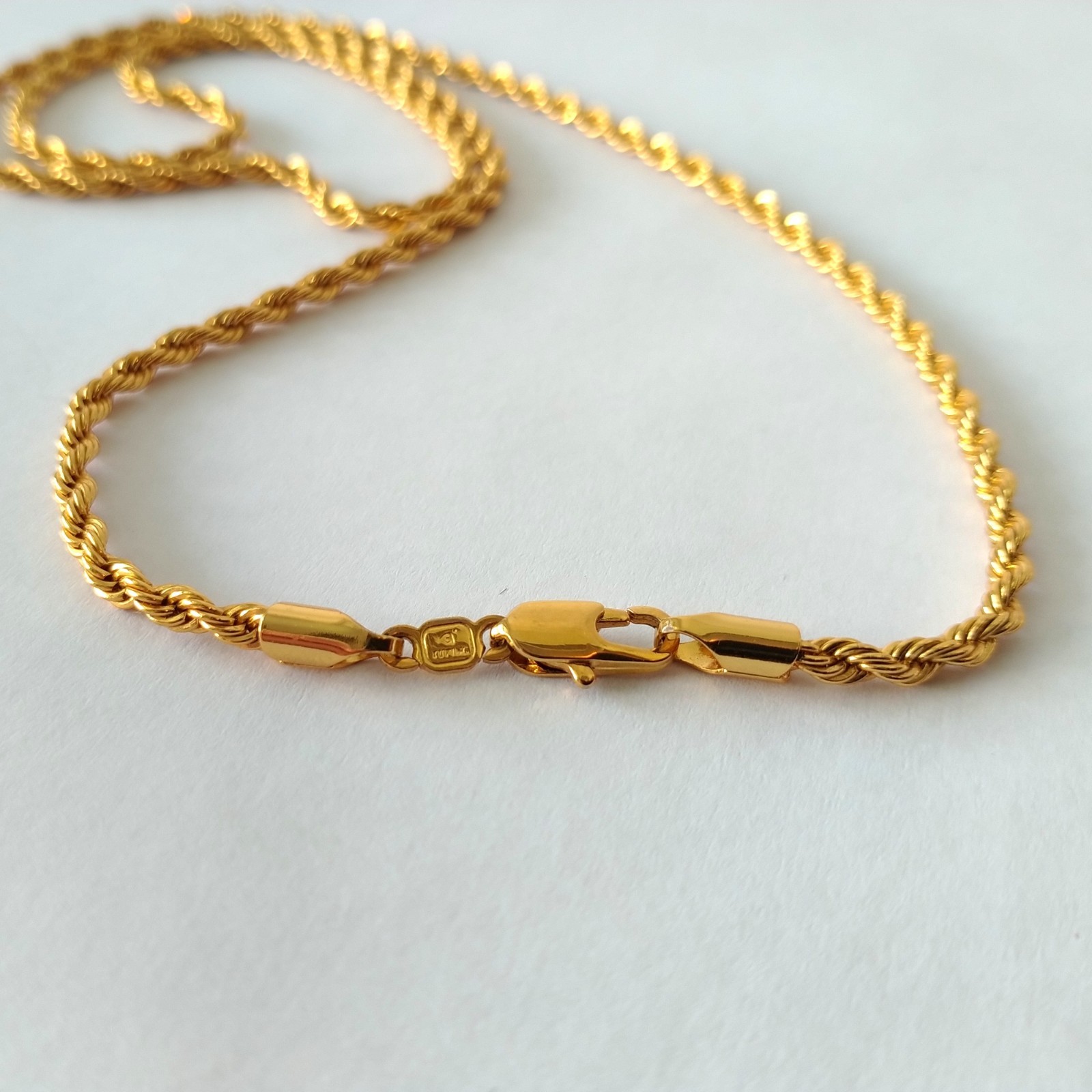 Signed Xuping Gold Plated Rope Chain Necklace 22 Inch Twisted Link Men Women