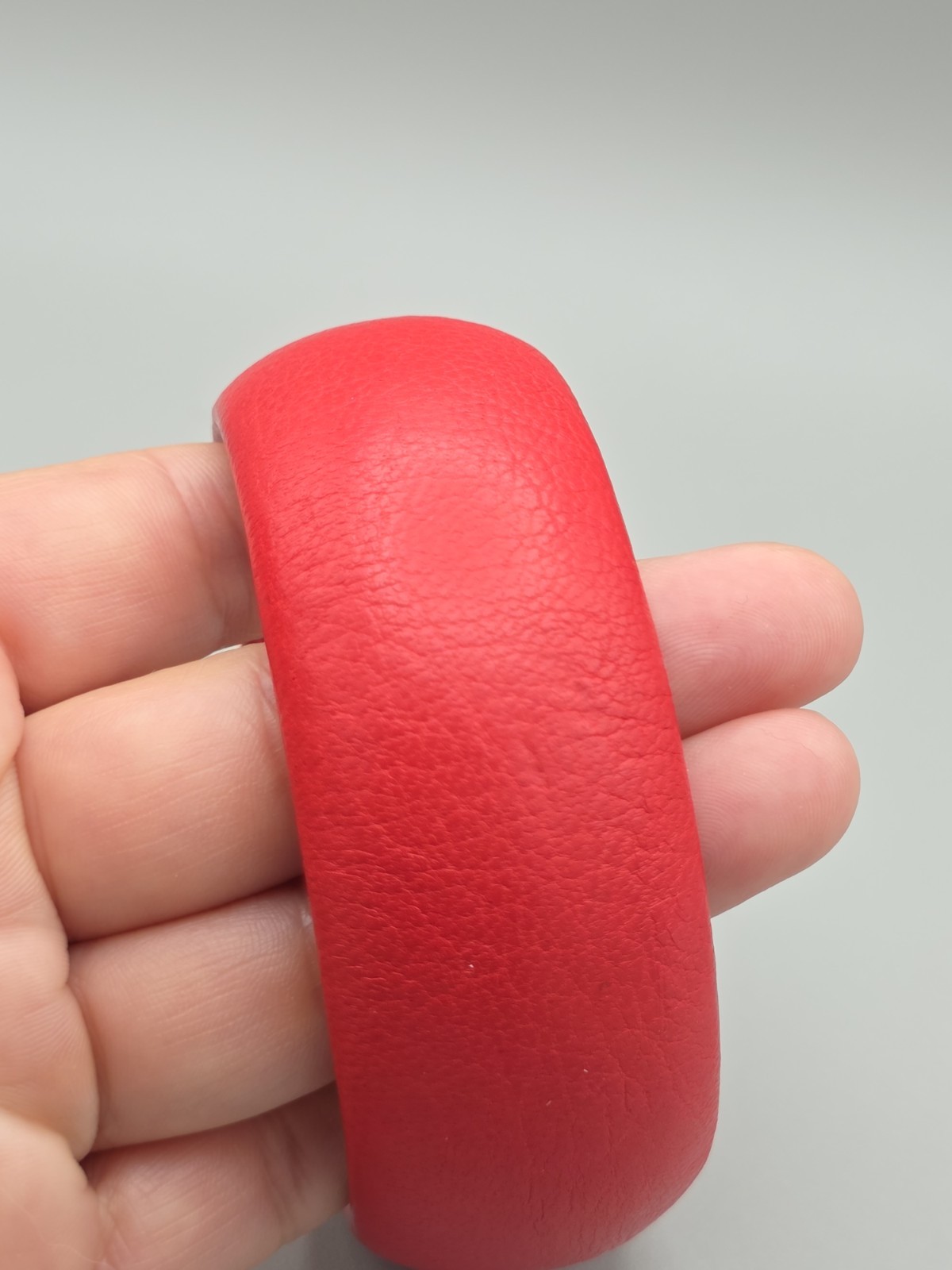 Scuola del Cuoio Genuine Red Italian Leather Wide Bangle Bracelet Made in Italy