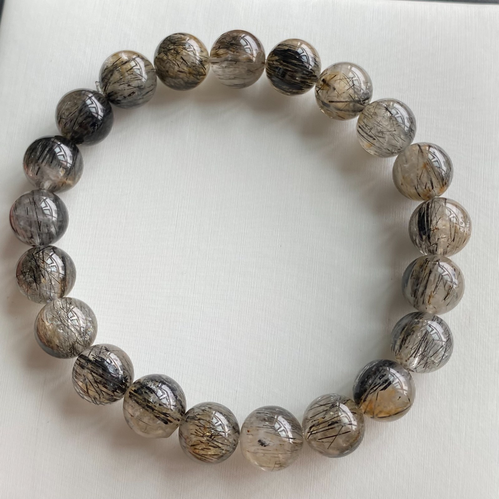 9.1mm Natural Black Rutilated Quartz Crystal Beads Bracelet 1997