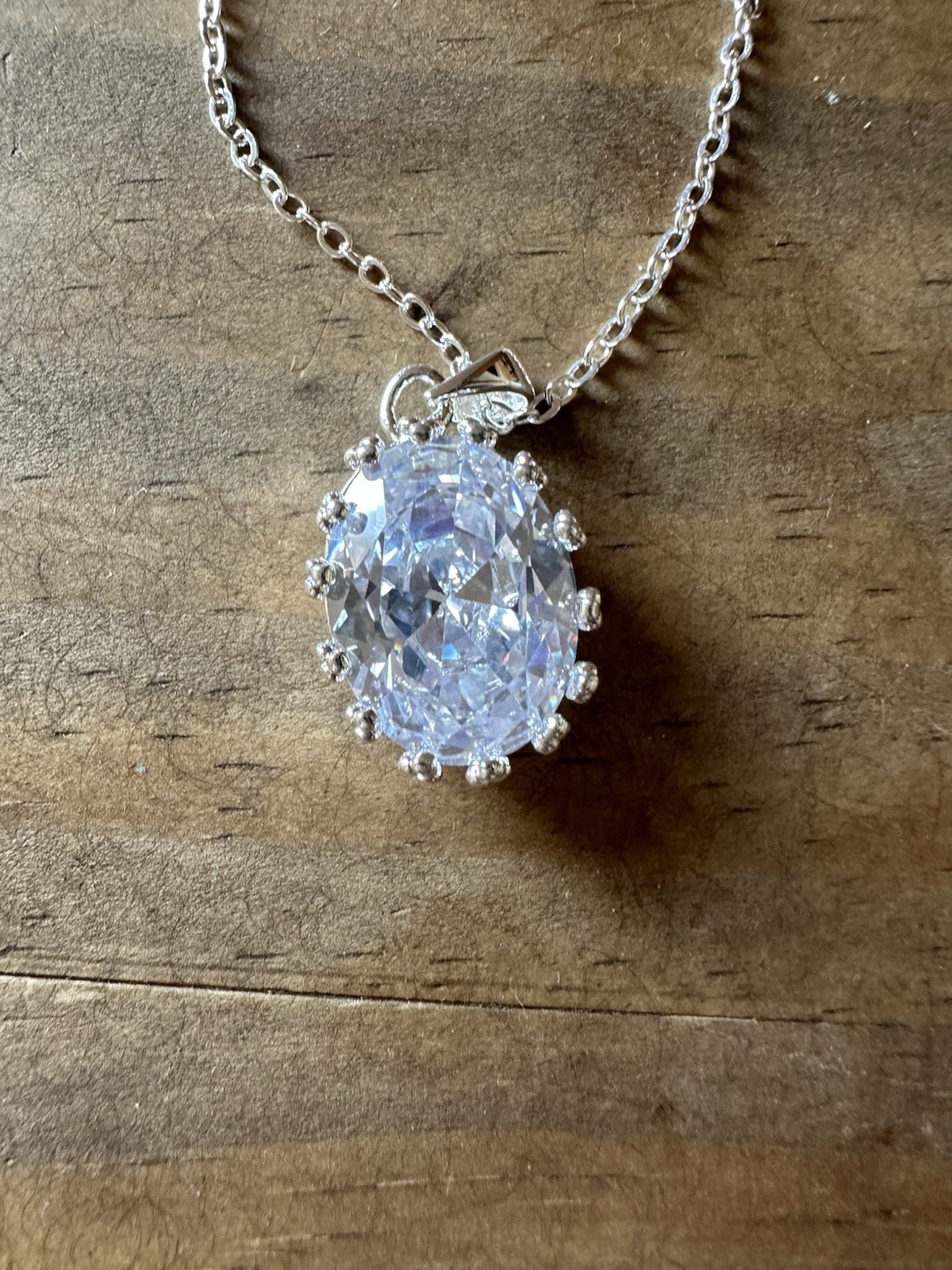 New Without Tags White Gold Plated Clear CZ Stone Pendant Necklace 16-18”