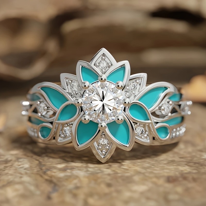 5Pcs Boho Turquoise Zircon Rings Set for Women Fashion Daily Jewelry Gift