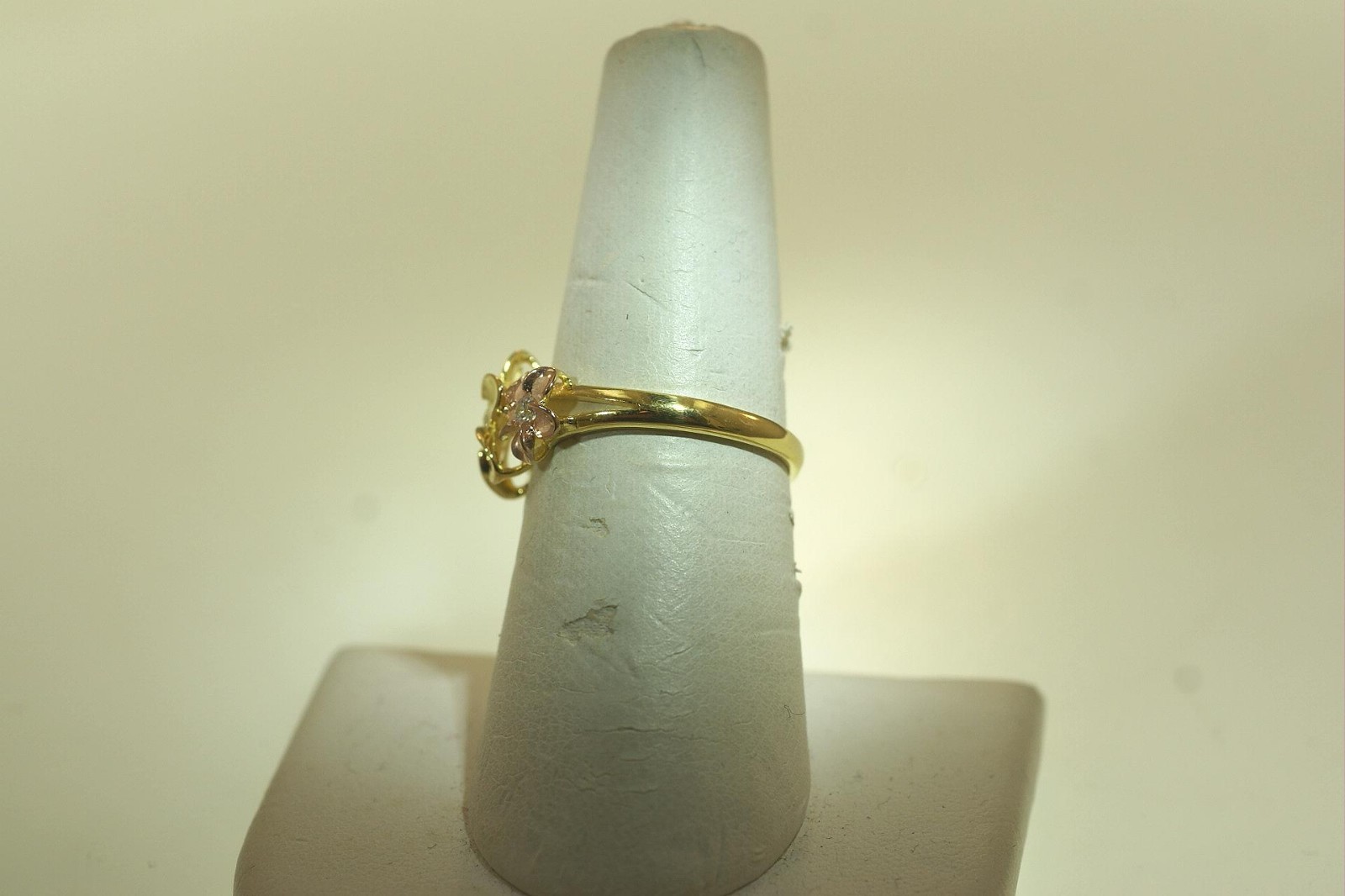 10.5MM/6.5MM TRI-COLOR GOLD PLATED 925 SILVER HAWAIIAN FANCY PLUMERIA CZ RING