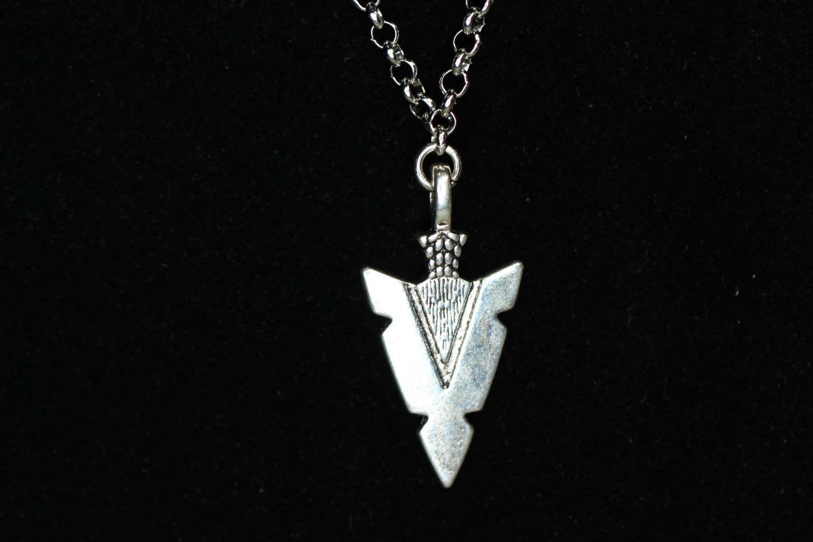 Arrowhead Necklace Silver Pewter Charm 1 1/4″ Pendant 3mm Stainless Chain 18″