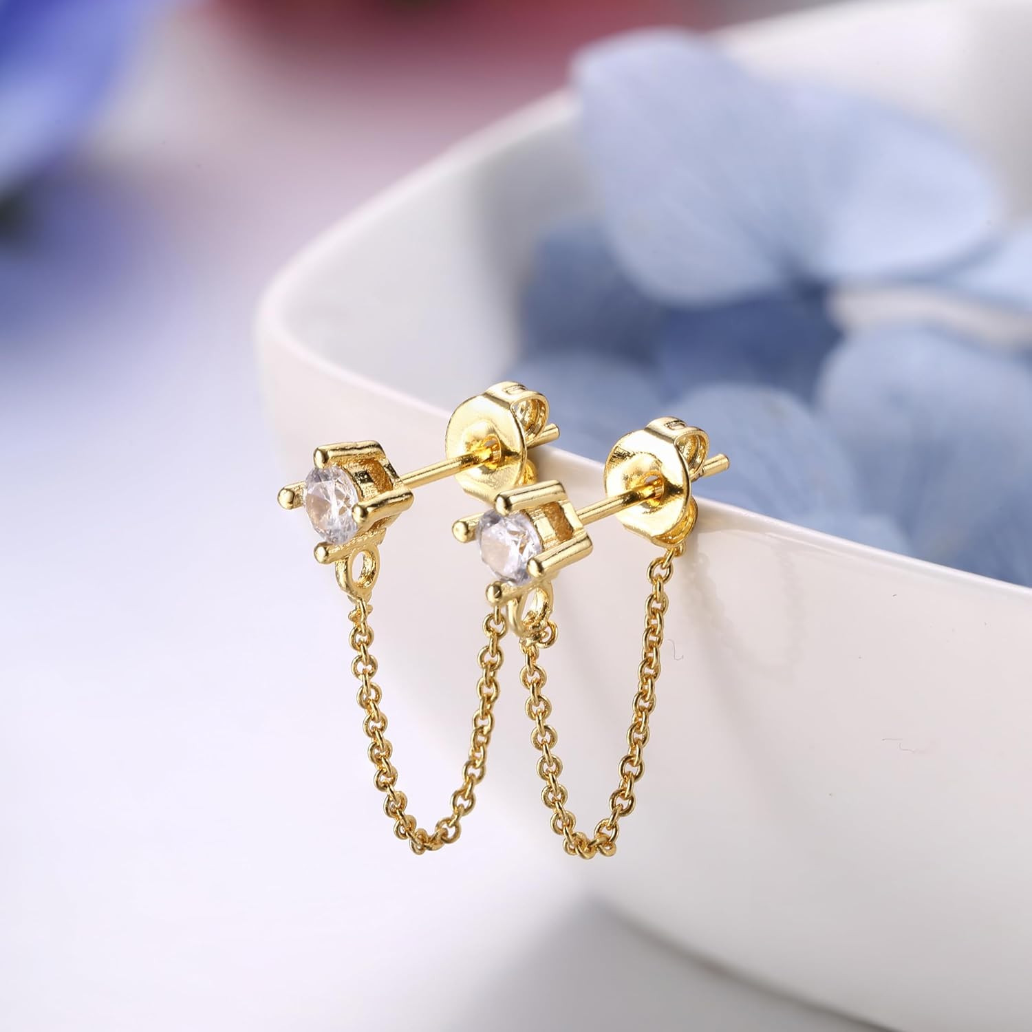 4 Pairs Chain Earrings for Women 14K Gold Earring Stacks Hypoallergenic Cute Cha