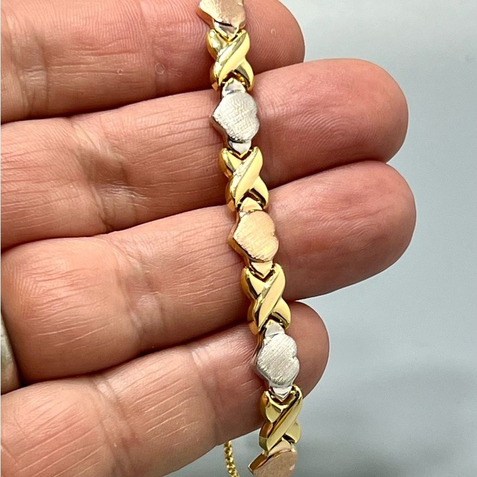 Hearts & Kisses Link Bracelet in 18k Tri-Color Gold Over Sterling Silver