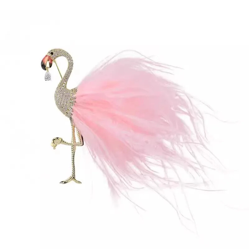 Elegant Women Fashion Feather Flamingo Badges Pin Animal Classic Brooch Jewelry