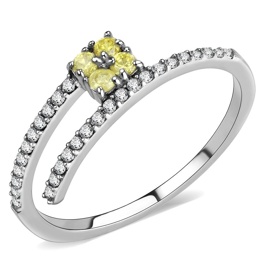 DA338 – No Plating Stainless Steel Ring with AAA Grade CZ in Topaz