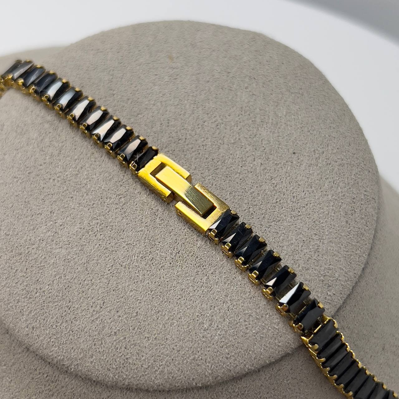 Gold Baguette Tennis Necklace Black Crystal Stainless Steel Choker Necklace