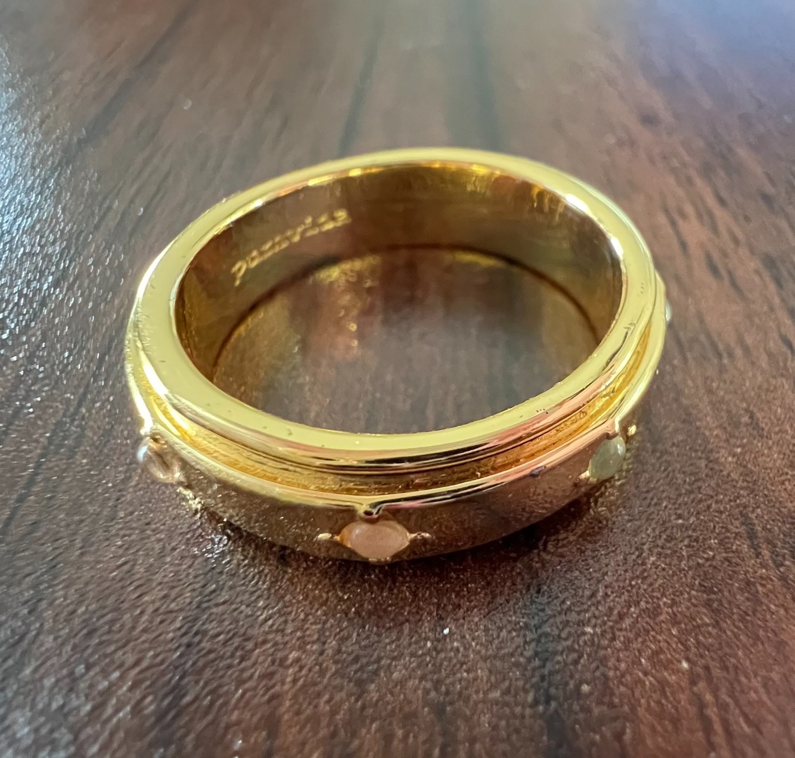 Pura Vida Mental Health Awareness Fidget Spin Ring Gold Tone Band w/ Gems-Size 7