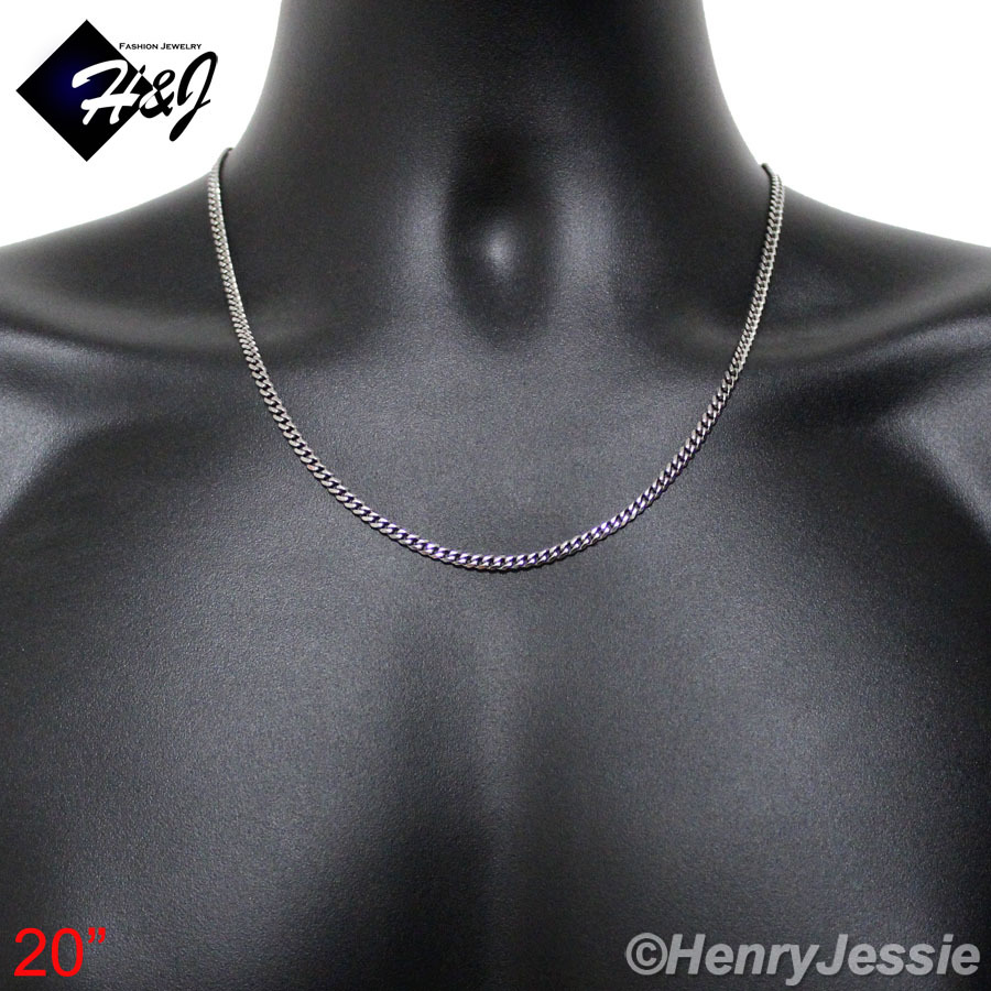 16-36″MEN WOMEN Stainless Steel 3mm Silver Miami Cuban Curb Link Chain Necklace