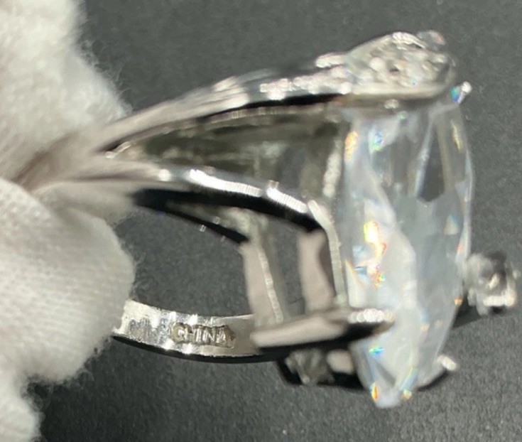 Marquise Light Blue CZ Silver Tone Ring Size 9.75 Costume Jewelry
