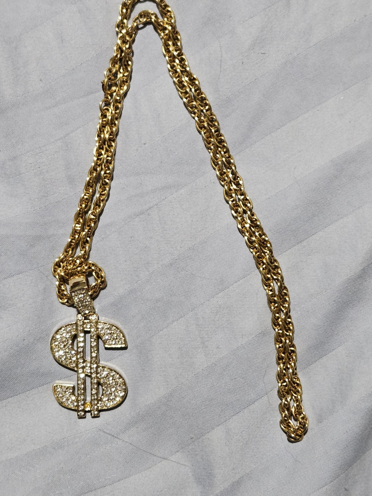 Gold Tone Bling Dollar Sign Necklace 24 ” 30 g