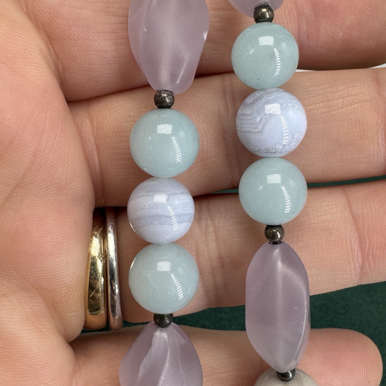 Crazy Lace Agate Chalcedony Necklace Orb Beaded Gemstone Pastel 23.5”