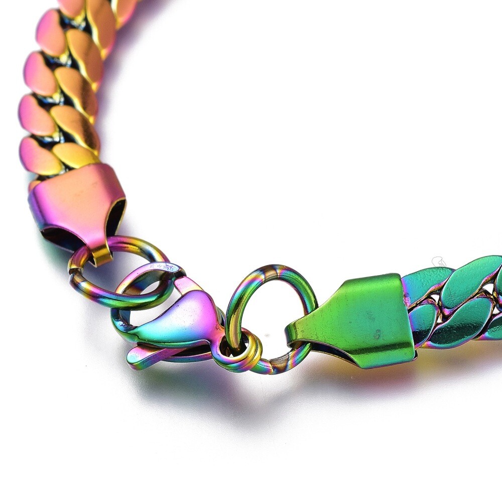 Stainless Steel Cuban Bracelet Lobster Multi-color 7″ 6.3mm Z199