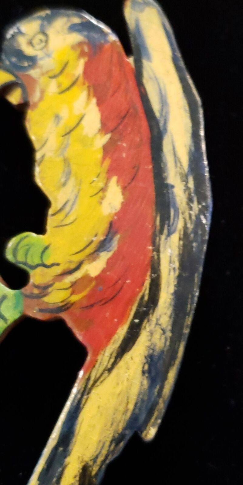 Vintage Unsigned Hand Painted Tropical Parrot Pin/Brooch on Wood Base