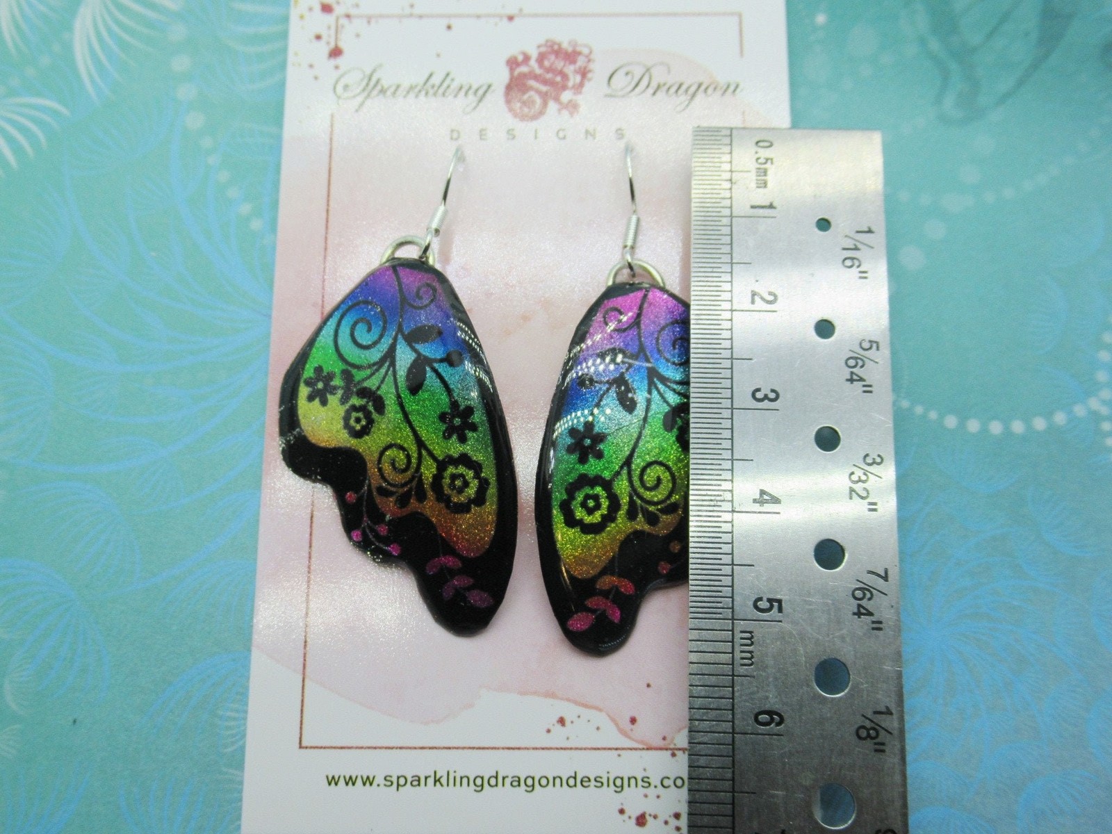 Butterfly Earrings Rainbow Colours with Flowers – Fairy Jewellery, Gift for her