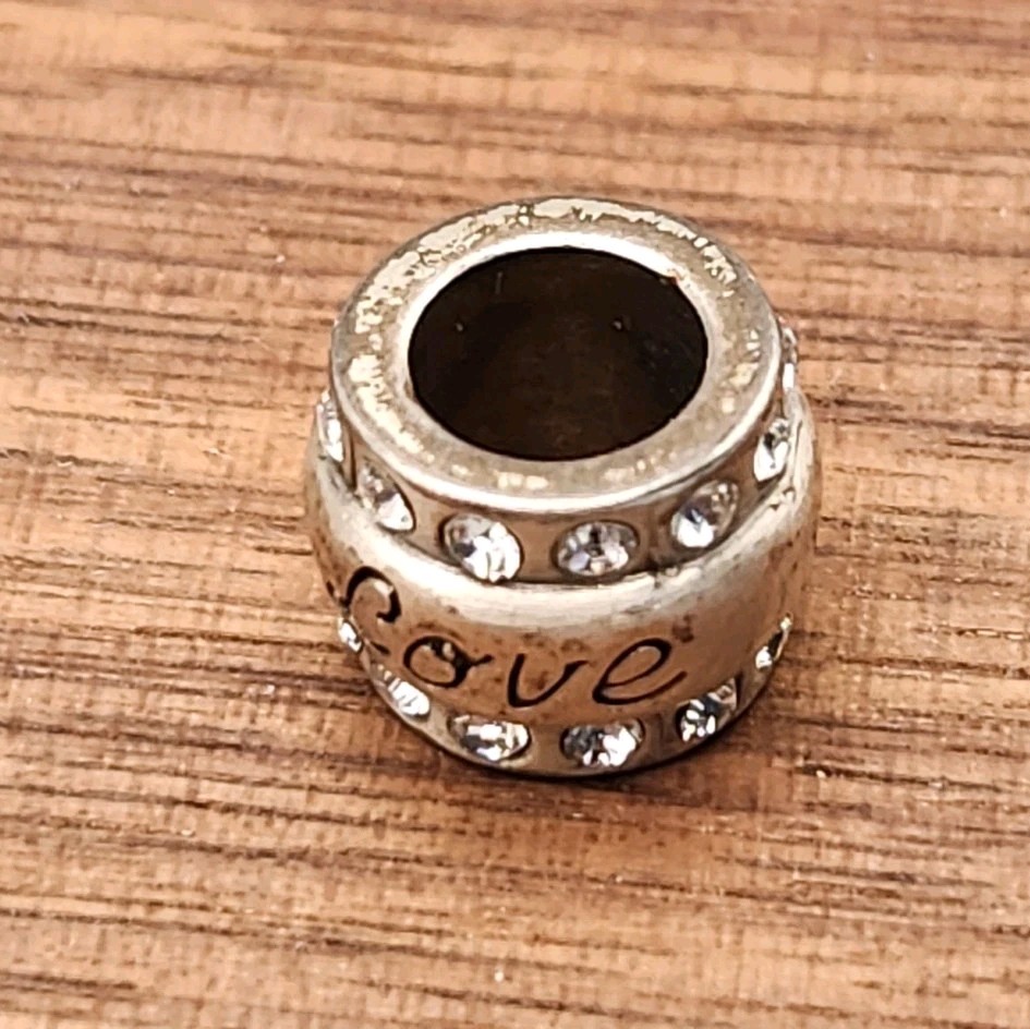 Brighton “LOVE” w/Rows of Crystals Silver Bead Charm Spacer