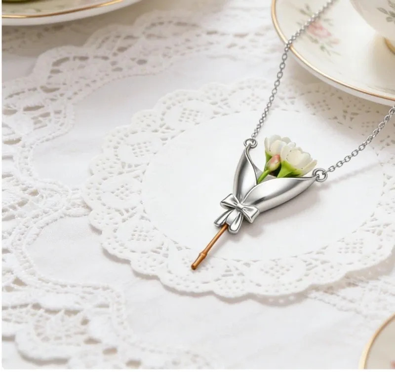 Bouquet Necklace Flower Holder Pendant Floral Vase Necklaces for Women Mom Gift