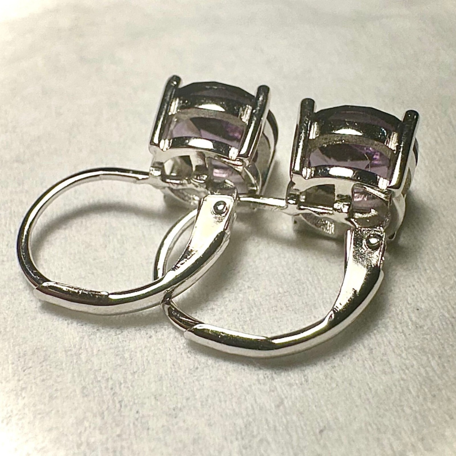 Amethyst CZ Leverback Earrings 6mm Silver Plated Purple Drop Earrings