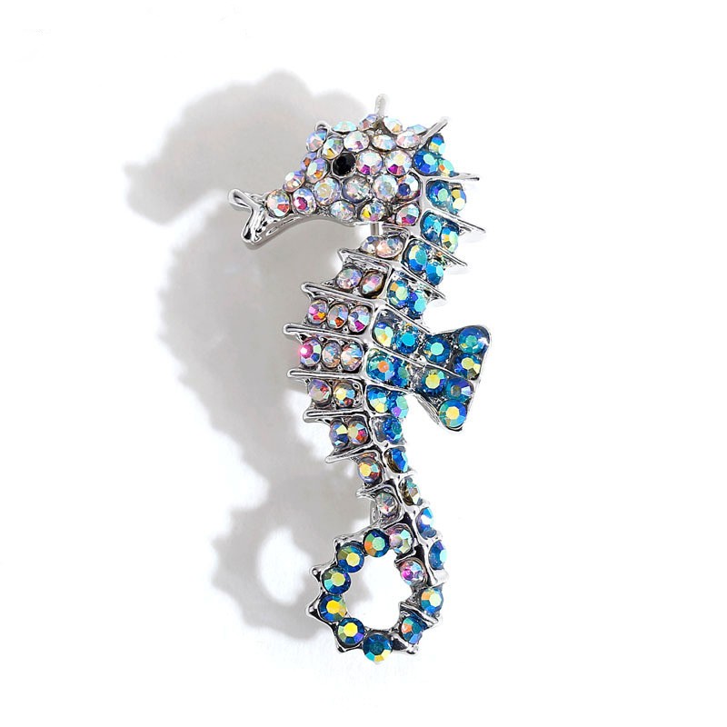 2P Sparkling Seahorse Brooch Silver Ocean Animal Lapel Pin Jewelry Gift