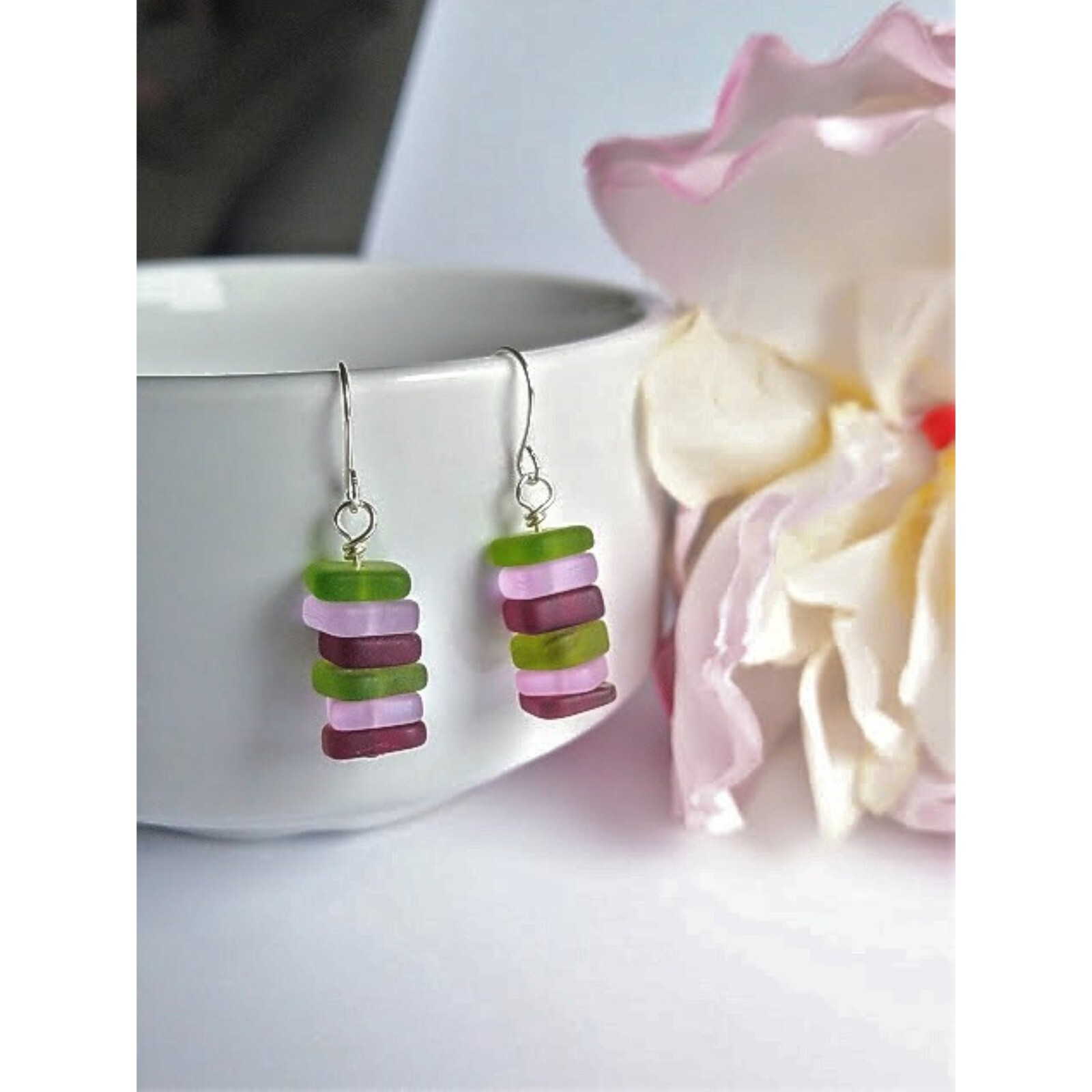 Sea Glass Beachy Inspired Jewelry Dangle Earrings Gift For Ocean Lover Dainty