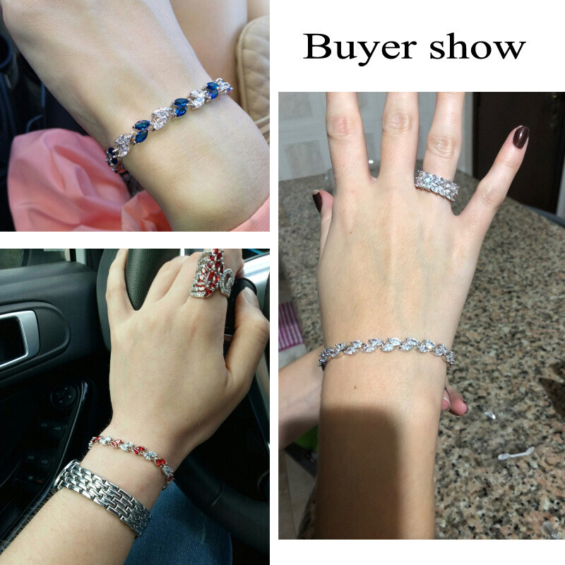 Fashion Silver Plated Marquise Cubic Zirconia Leaf Tennis Bracelet Women Jewelry