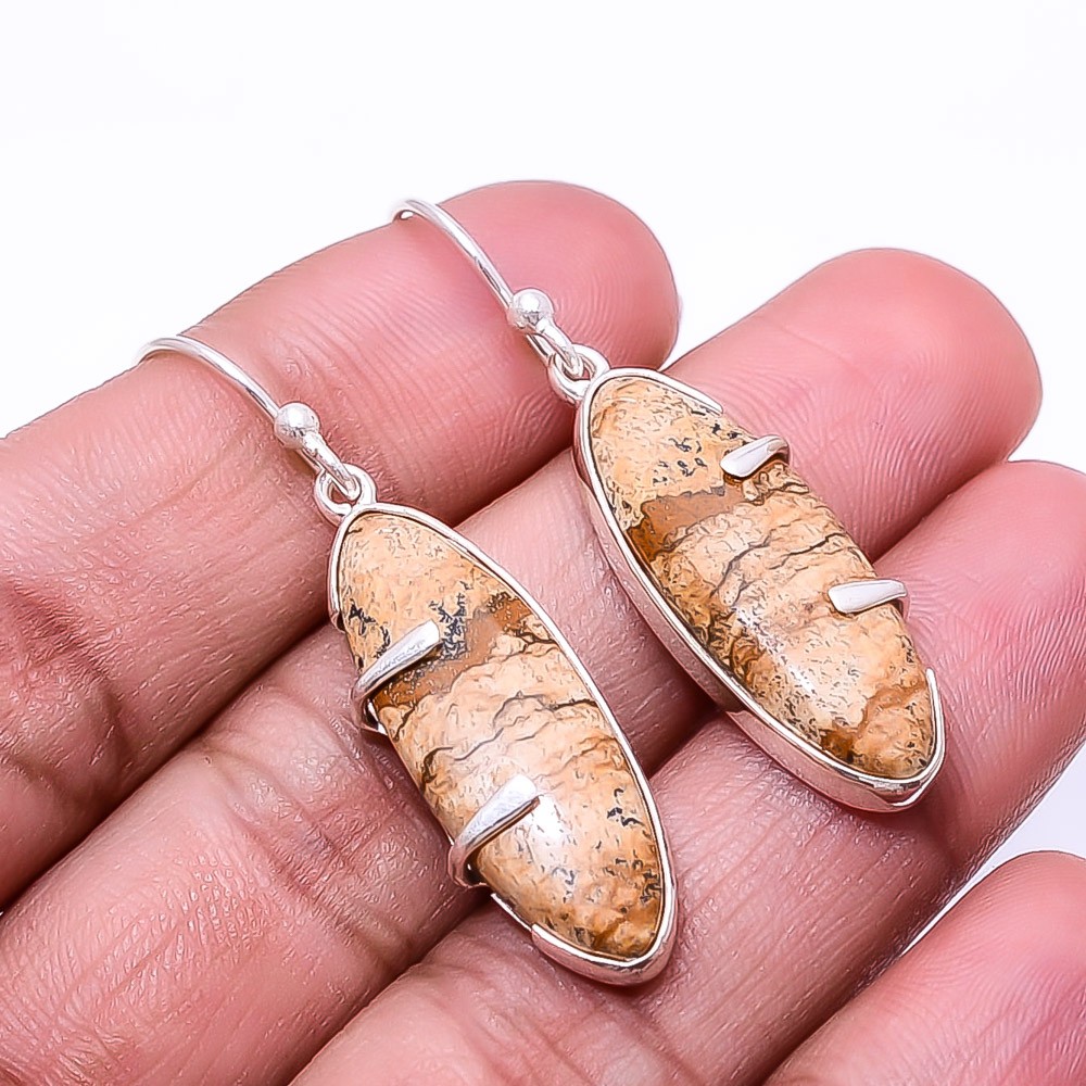 Natural Picture Jasper 925 Sterling Silver Earring 1.72″ E74, Christmas Gift