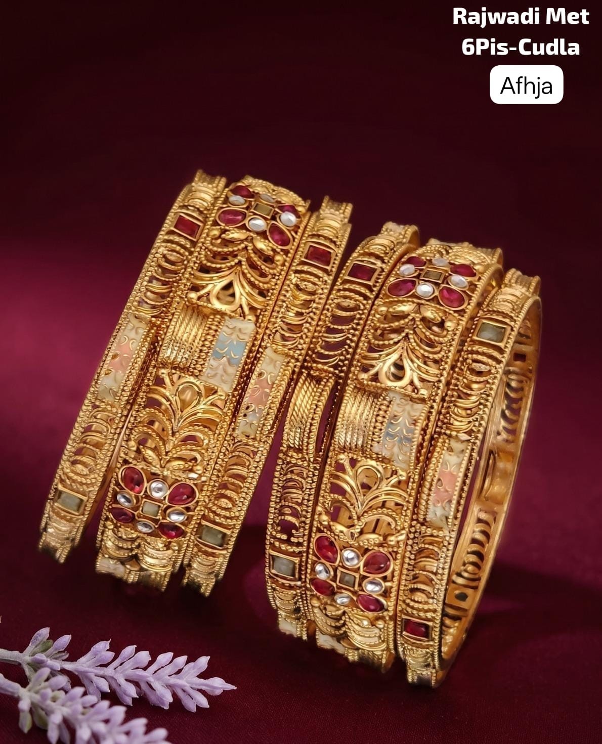 Premium Brass Rajwadi 6 Pcs Chudla Set – Traditional Designer Bangles (Sizes 2.4