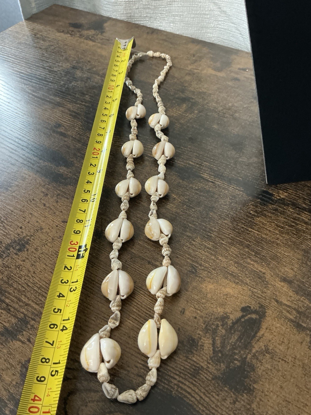 Natural Beige Shell Beaded Rope Cord Necklace 40in Beach Theme No Clasp