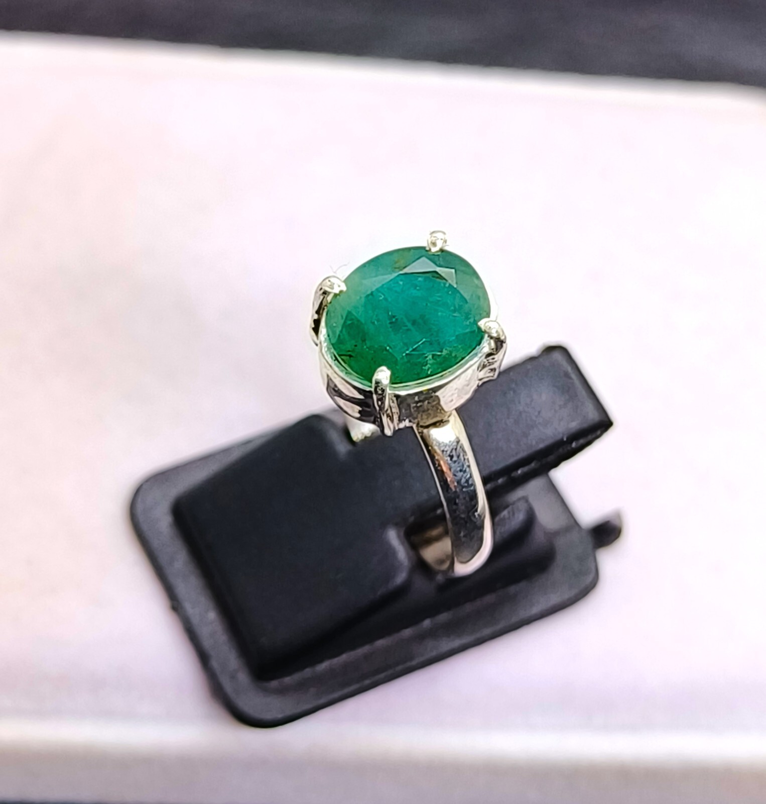 Natural Zambia Emerald Silver Ring Zambia Green Emerald Ring Stone US Size 7