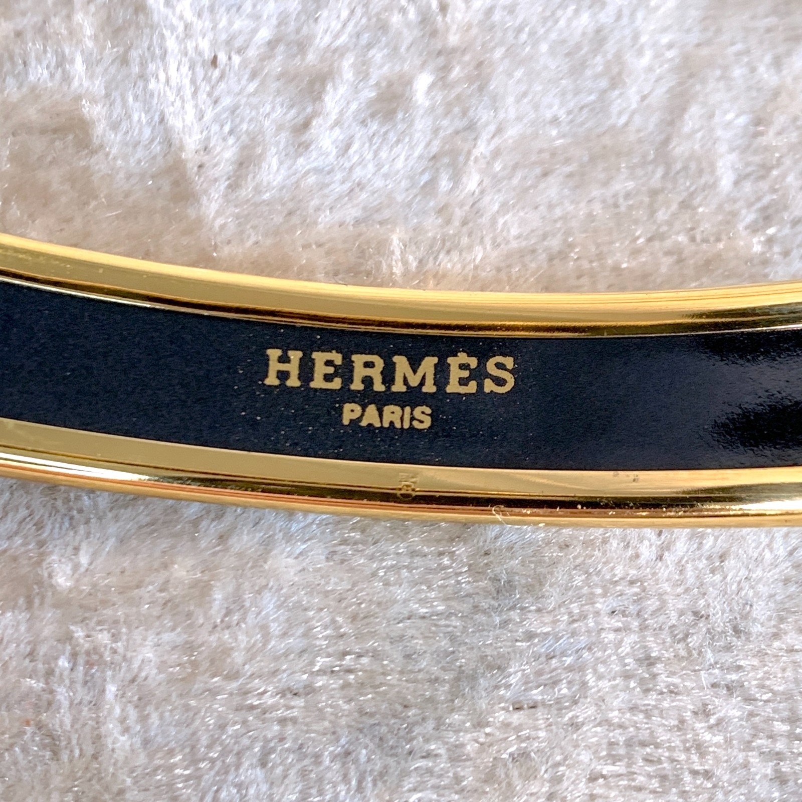 Vintage Hermes Bangle Bracelet Black Red Enamel Gold Rim Size 70 with Box