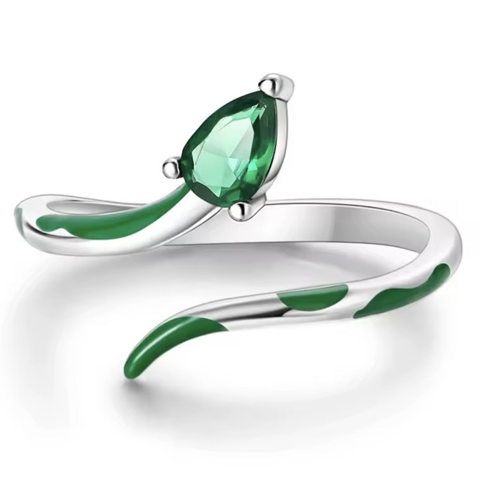 Adjustable Ring Green Emerald Snake Gift Good Quality Retro Silver S925