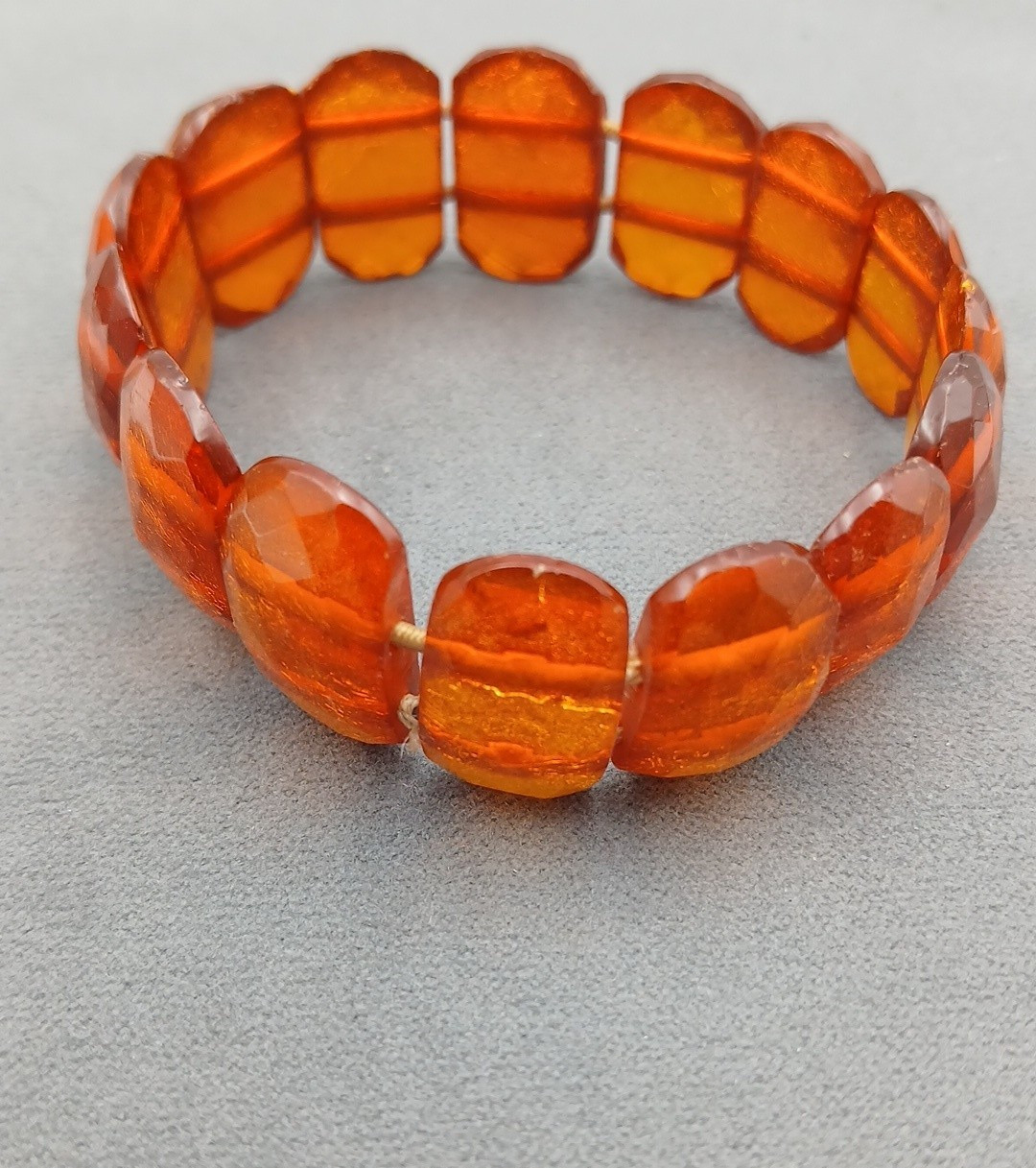 Vintage Baltic Amber Faceted Bead Stretch Panel Bracelet 7-7.5″