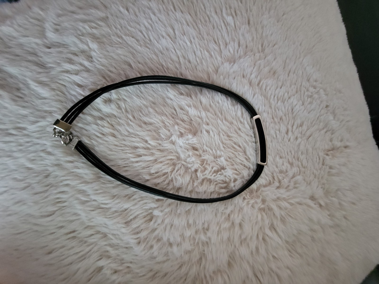 Classic Ralph Lauren Black Leather Multi-Strand Choker Necklace Silver Tone Bar