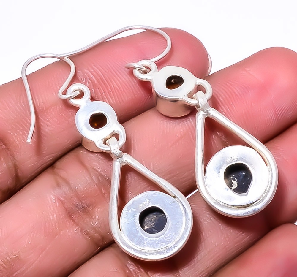 Copper Black Turquoise, Smoky Quartz 925 Sterling Silver Earring 1.44″ E135