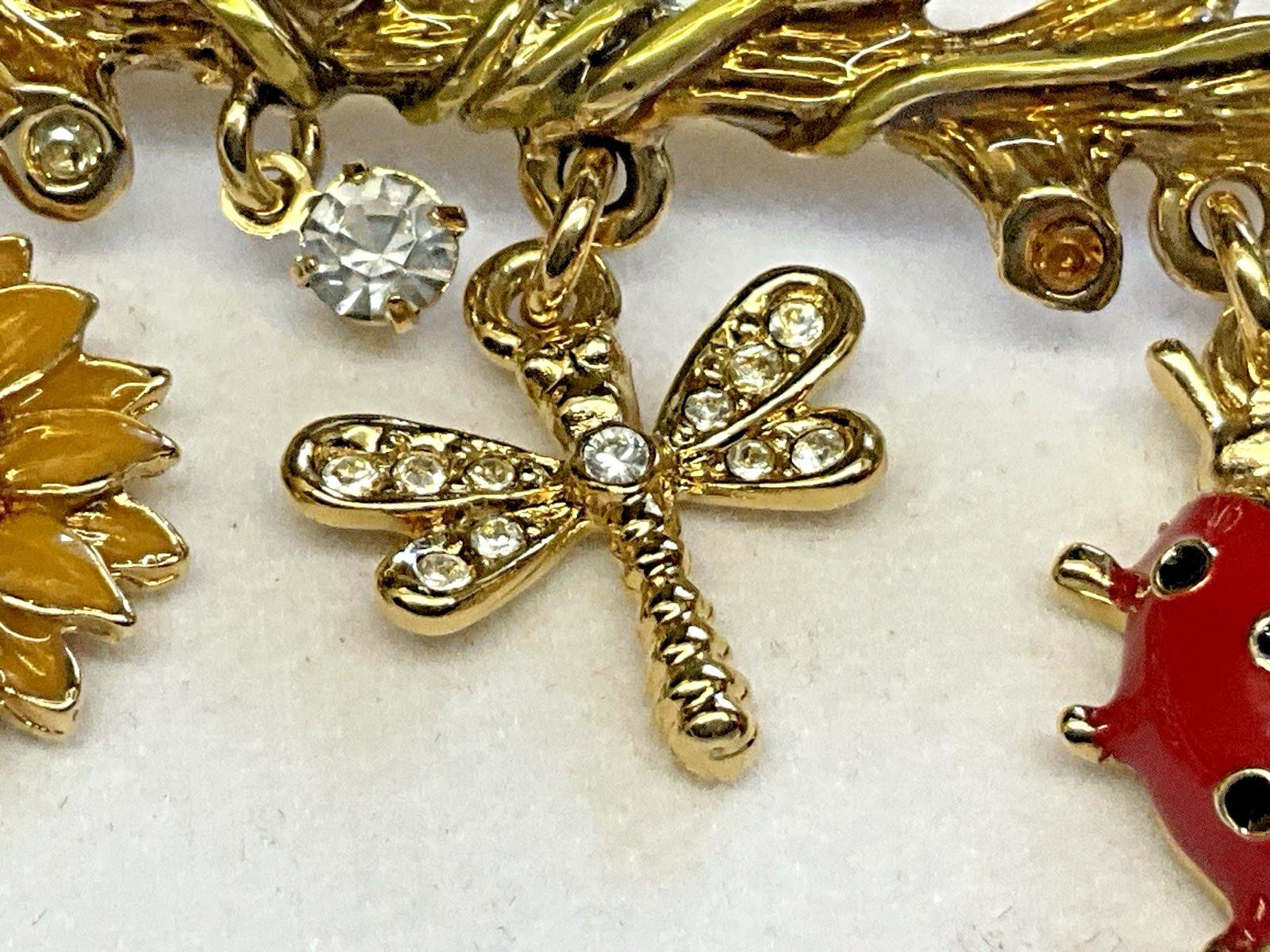 Broch Pin St John Enamel Sunflower Dragonfly Ladybug Rose Branch Charm