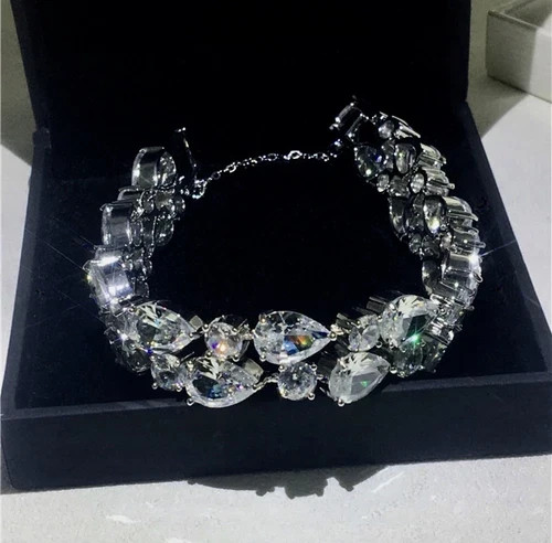 14k White Gold Plated Tennis Bracelet made Simulated Diamond 6.5” Elegant Gift