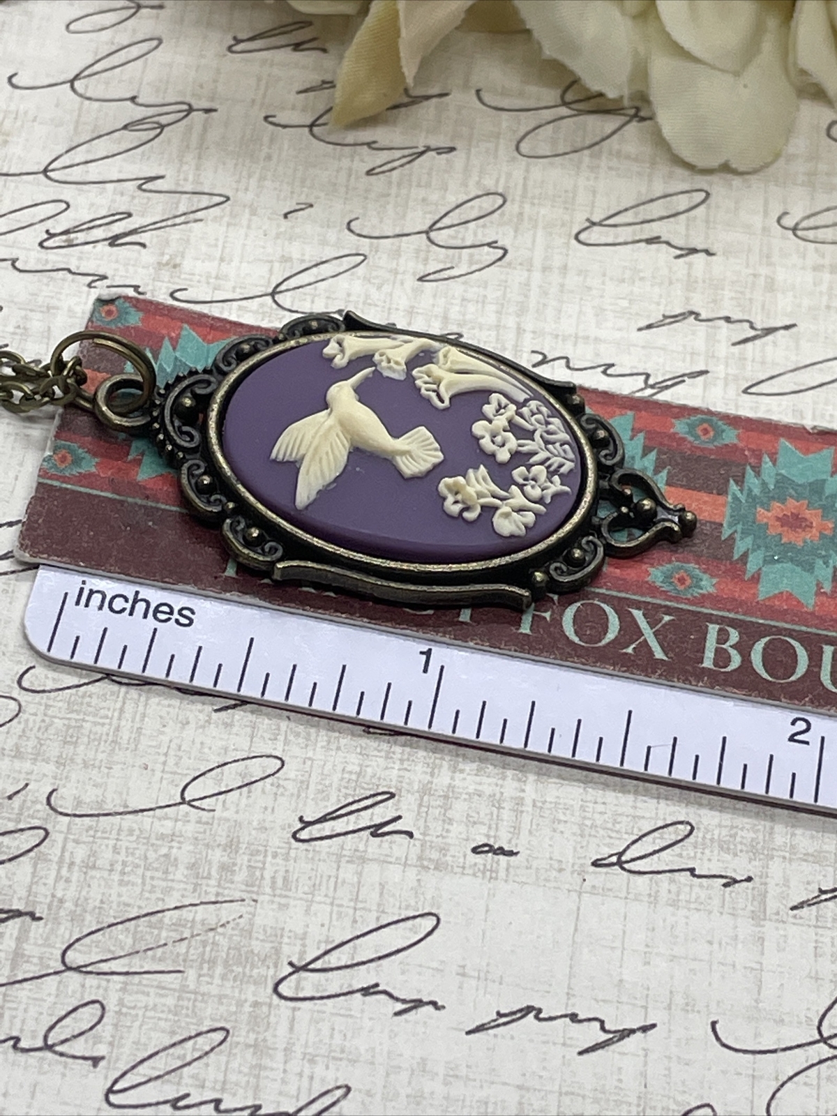 Purple Bronze Hummingbird Necklace Pendant Cameo Mom Daughter Birthday wedding