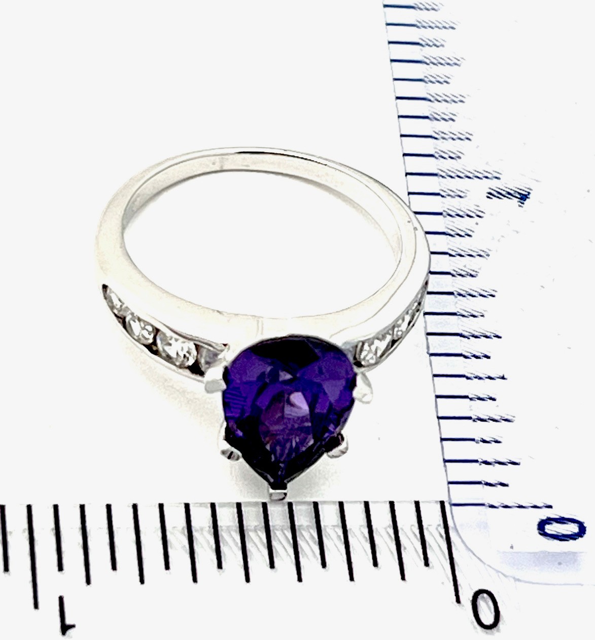 Sterling 925 4.1 Gr 8 Channel Set Clear Prong Set Purple Pear CZ Ring Size 7 1/2