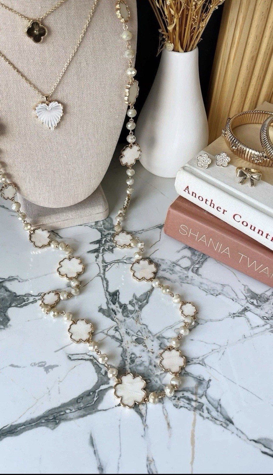 Park Lane CLOUD Mother Of Pearl & Faceted Glass Bead Long Gold Necklace BNWT 48”