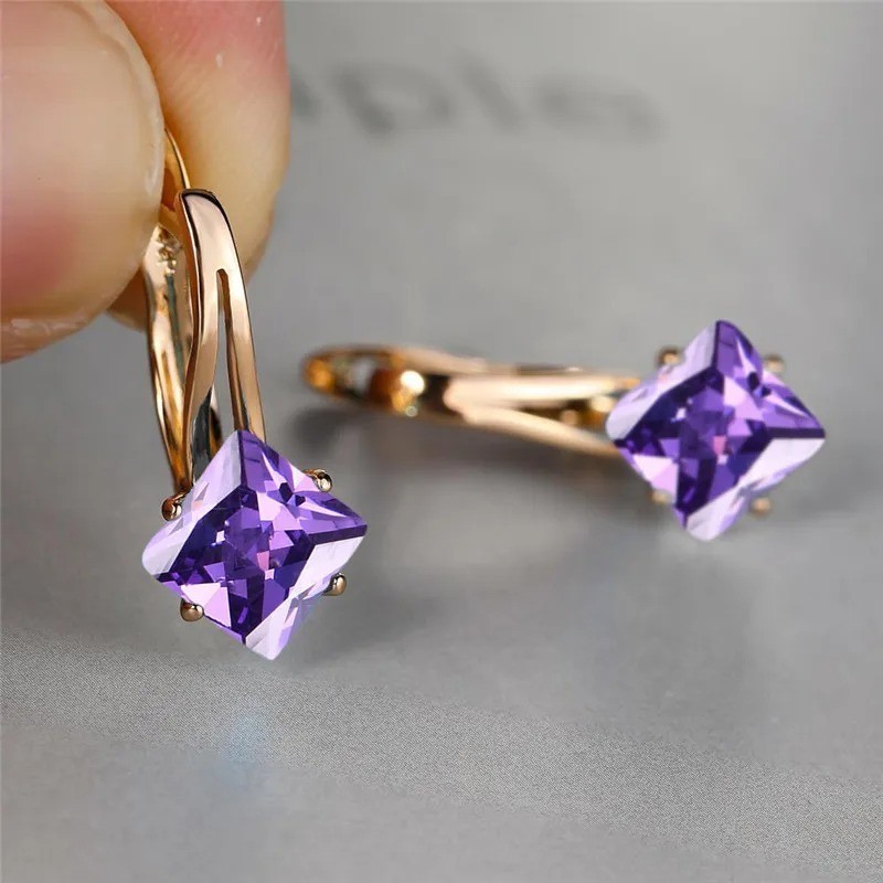 Champagne Zircon Hoop Earrings Rose Gold Color Crystal Wedding Jewelry