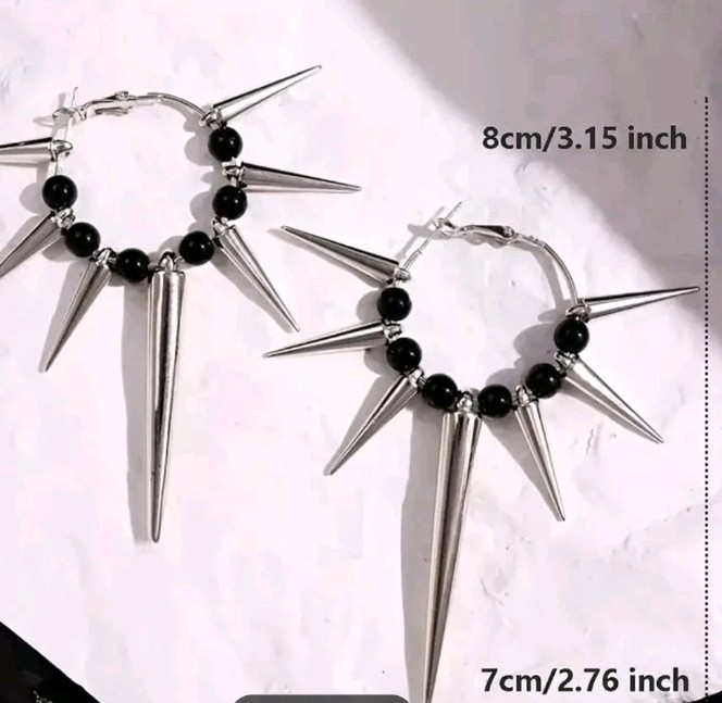 Gothic,Punk, , Long Spike &bead Hoop Earrings. Lightweight Teens,adults, Nwt