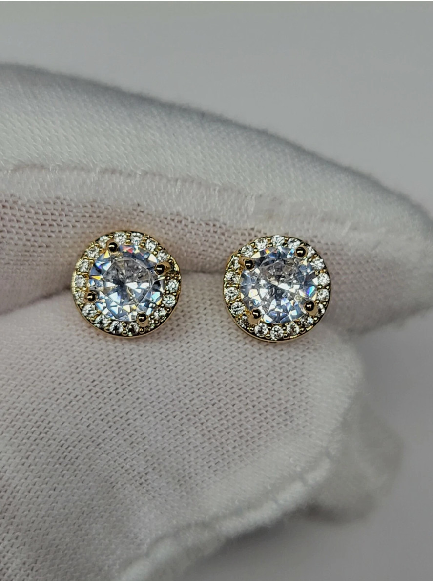 Gold Plated Stud Earrings With Cubic Zirconia Unisex, Women, Men