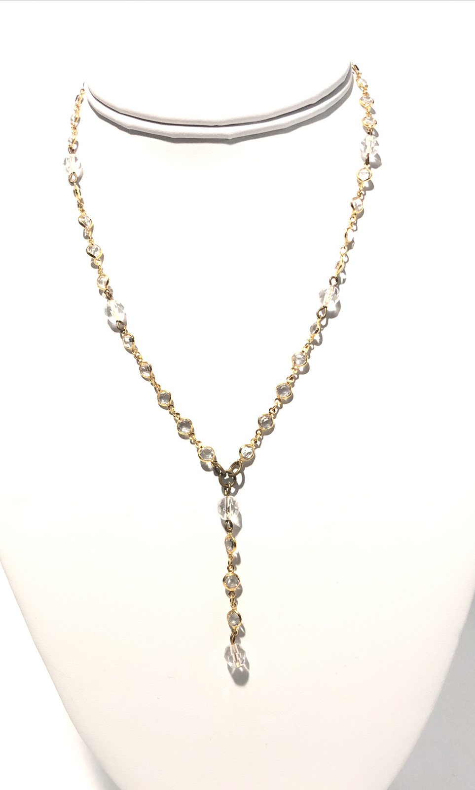 Women’s 16” Gold Tone Y-Drop Pendant Necklace W/ Acrylic Crystal Gems-Fashion.