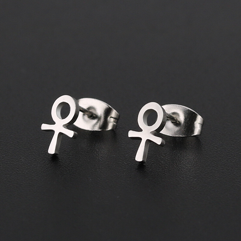 Men Women Key of Life Ankh Cross Stud Earrings Egyptian Jewelry Surgical Steel