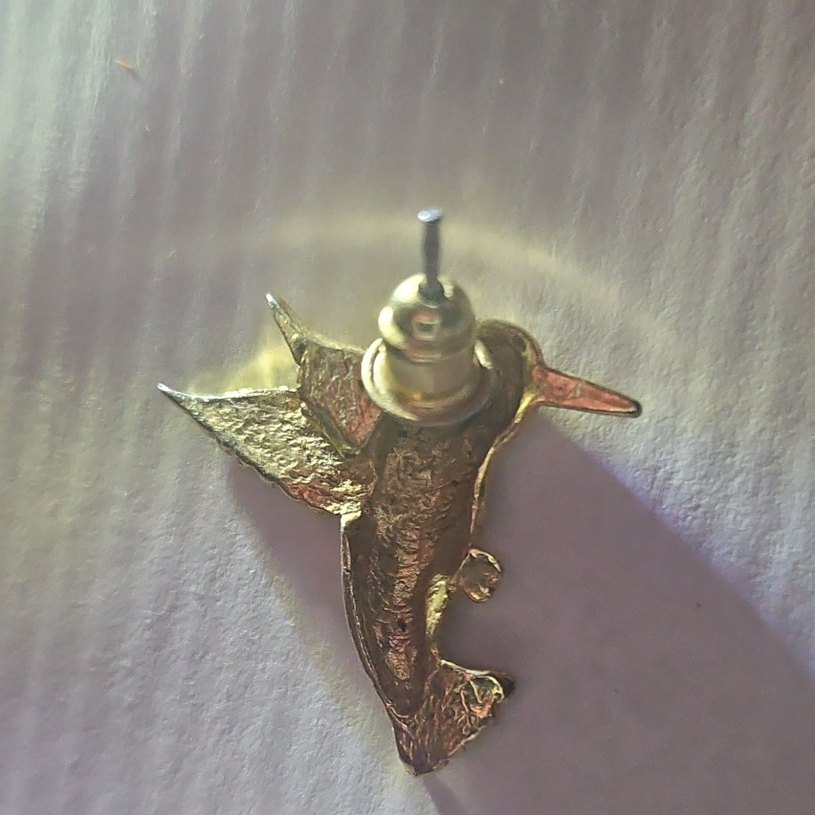 Gold Tone Hummingbird Pin Brooch Clear Round Prong-Set Rhinestones