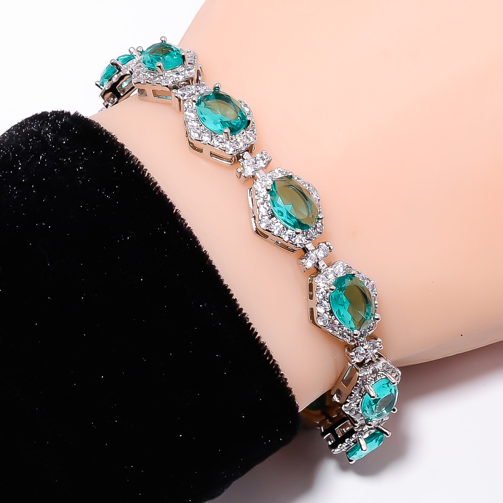 Paraiba Tourmaline, CZ 925 Sterling Silver Adjustable Bracelet 7-8″ B131729