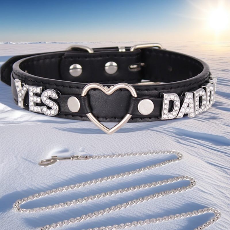 SEX WIFE Choker DIY BDSM Gift Necklace Heart Custom Collar Chain Metal Leash W4